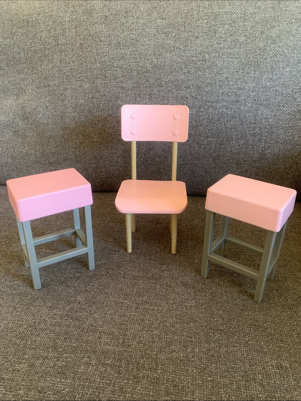 Our Generation Set of 2 Pink and Gray Stools and Chair Furniture for 18” Dolls